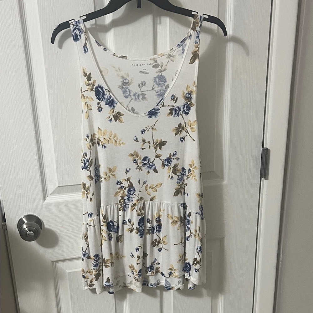 American Eagle Outfitters Blue and Yellow Floral Tank Top
